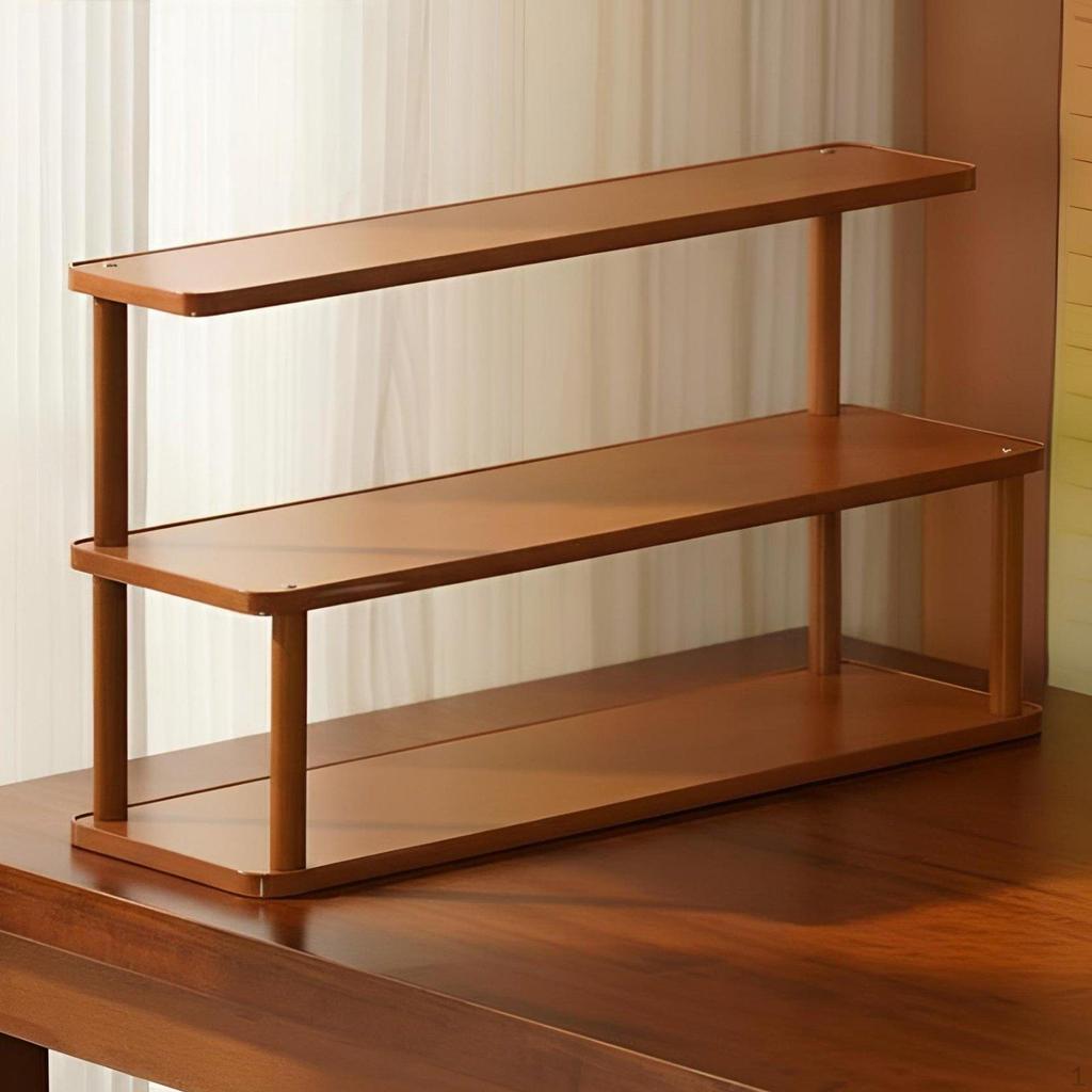 Desktop Storage Rack, Bamboo Tea Set Organizer, Office Display Shelf, Multitier Minimalist 30CM