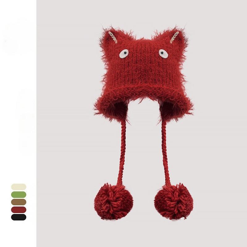 

Cute Little Monster Plush Winter Hats Knitted Hats Outdoor Thickened Warm Cycling Knitted Earmuff Hat one size
