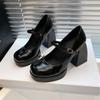 French New Broadband Thick Heel High Heels Women's 2025 Versatile Lolita Outer Wear Platform Small Leather Shoes Light Mouth Single Shoes