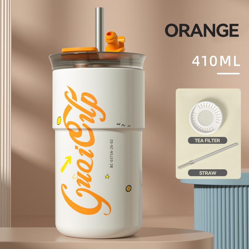 

Кофейные кружки Термос из нержавеющей стали с соломой Холодная изоляция Бутылка для воды Керамический изолированный стакан Кофейная дорожная кружка 410ml оранжевый