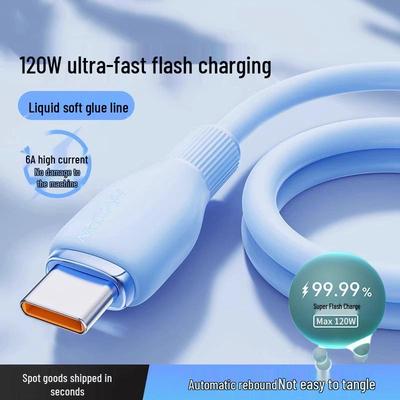 120W Super Fast Charging Silicone Type-C Cable for Huawei, Vivo, Oppo, Honor 6A