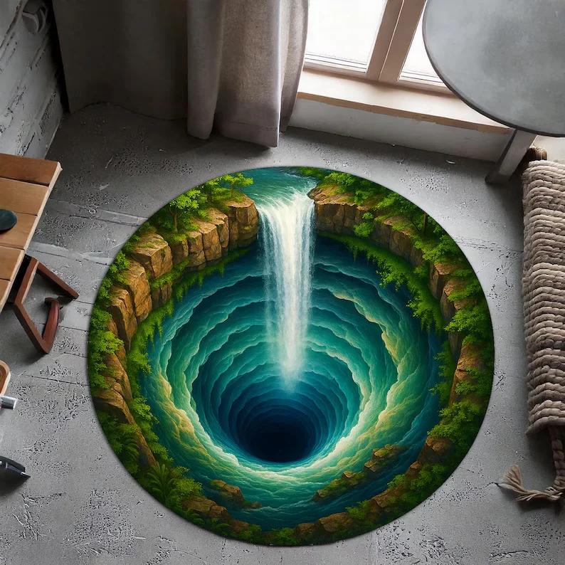 3D Vortex Runder Teppich Optische Illusion Boden Wohnzimmer Schlafzimmer Dekor Teppich