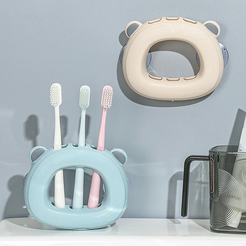 Creative Suction Cup Toothbrush Holder Wall Mounted 3 Slots Toothbrush Rack Punch-Free Wall Shelves Hooks
