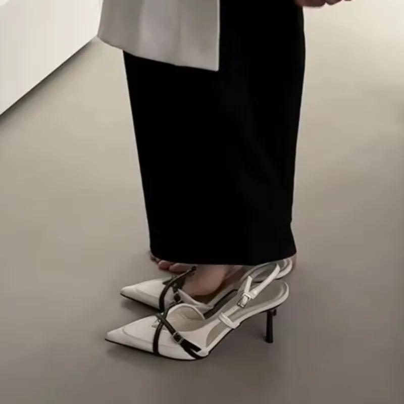 Fashion French Gentle Evening Wind Baotou Cross with Pointed Toe Back Empty Sandals Women's Summer High Heels