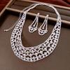 Contemporary Hollow Circle Design Studs Earrings With Matching Dainty Chain Necklace Rhinestones Set for Women Grils