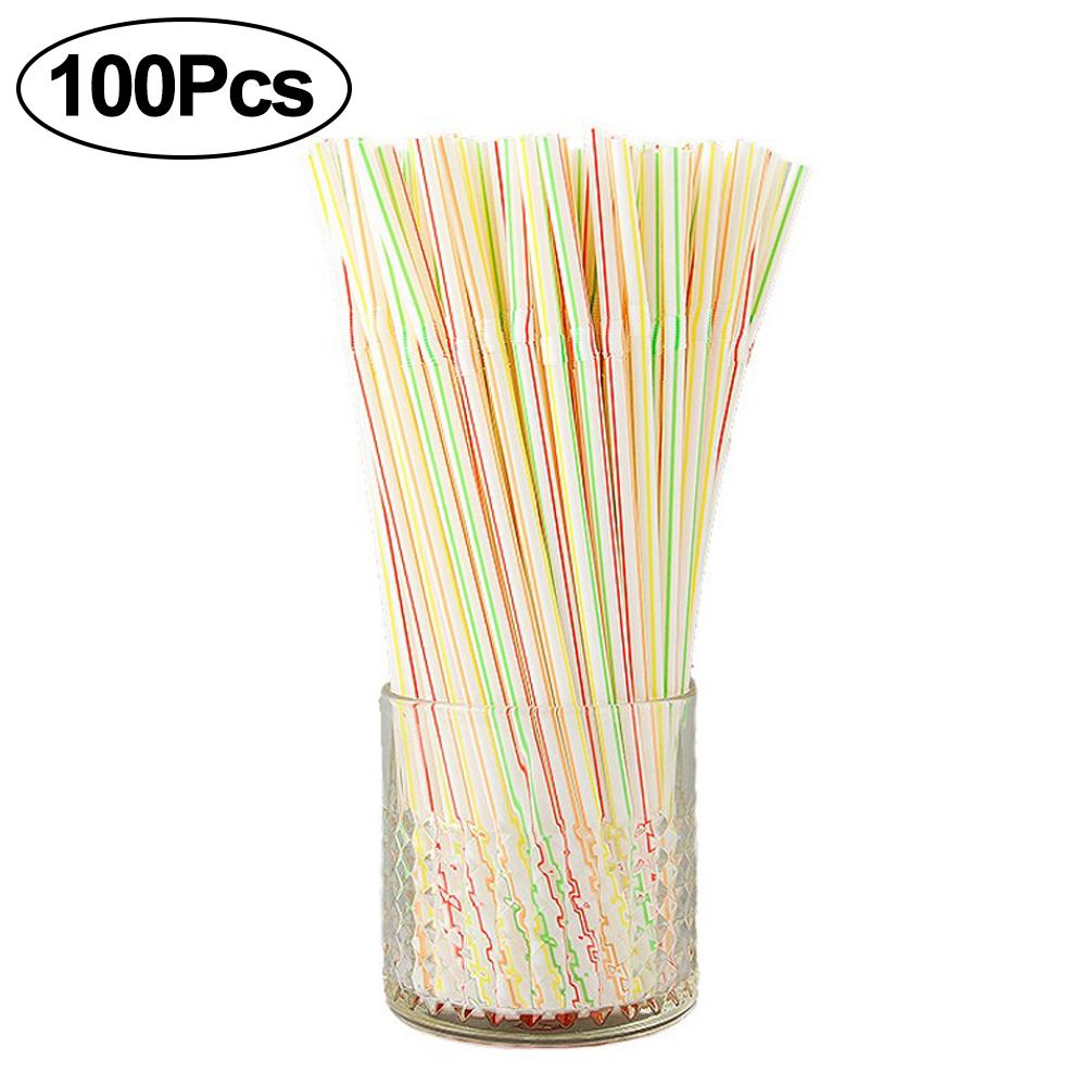 100Pcs Disposable Plastic Straws Colorful Bubble Milk Tea Cocktail Drinking Straws Party Birthday Supplies Kitchen Accessories