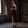Robe gothique en velours et dentelle noire et rouge pour fête costumée d'Halloween