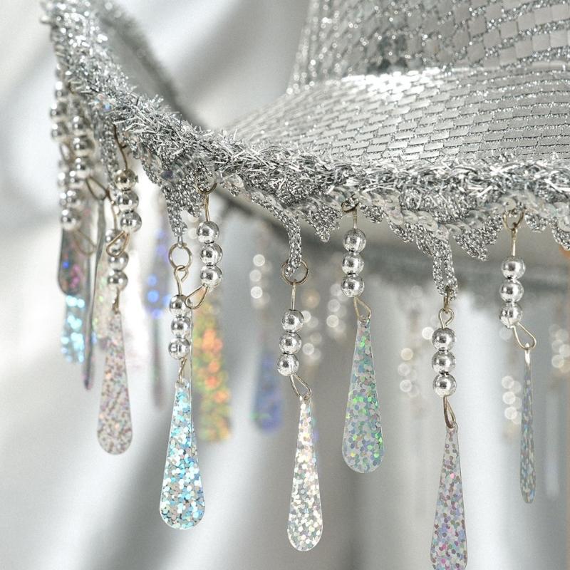 Glitter Party Hat Encrusted with Mirrored and Tassels for Women Party Wear Festival Holiday Bridal Hat Props
