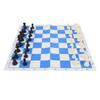 Schachset 42cm Blau und Weiß Aufrollbares PU-Schachbrett 75mm Schachfiguren aus Kunststoff mit Filzunterlage
