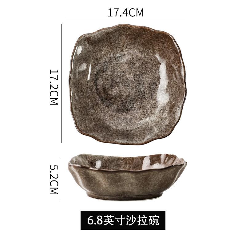 Japanese Stone Tableware Retro Plates Personalized Creative Plates Pasta Plates Salad Bowls Old-Fashioned Coarse Pottery Dishes