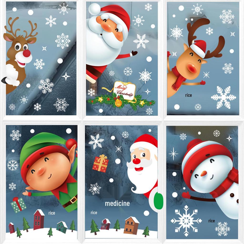 Christmas Snowflake Electrostatic Stickers: Santa & Snowflakes Window Decorations
