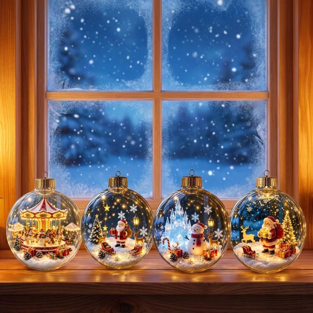 Acrylic Clear Christmas Bauble Ornament Sleigh Reindeer Santa Snowman Deer Pendant Party Supplies
