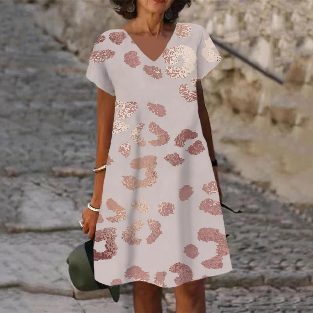 

Oversized Summer Women 3D Printed Dress Casual Short Sleeve V-Neck Dress Fashion Elegant Female Sexy Classic Leopard Loose Dress 6XL