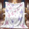 A 2D Dreamy Pink-purple Butterfly and Small Floral Themed Flannel Blanket with Soft High-definition Digital Printing, a Cooling Blanket Suitable for A