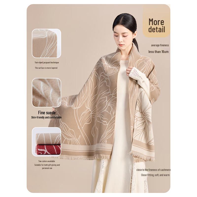 JIUMU Women's Pure Wool Jacquard Shawl Scarf