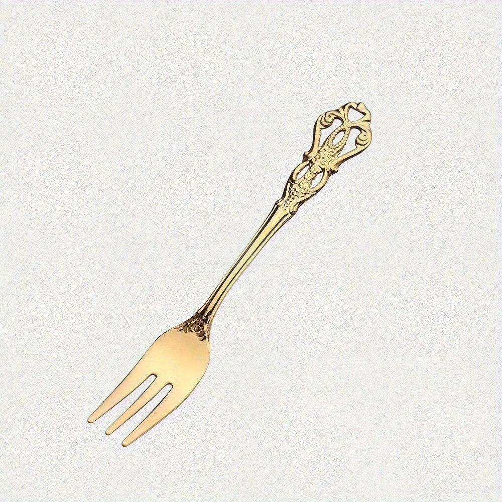 

1 шт. Європейська кавова ложка з нержавіючої сталі Королівська десертна ложка Антична порожниста вилка для торта Фруктова ложка з тисненням Gold fork