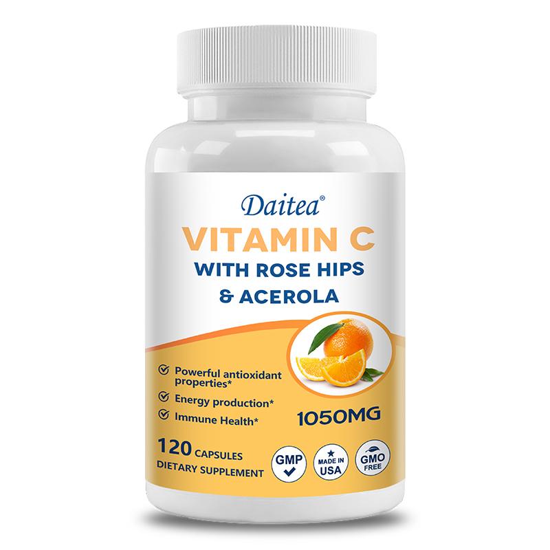 Vitamin C 1050 Mg Dietary Supplement, With Rose Hips, Acerola, 120 Capsules Per Bottle 120 Capsules