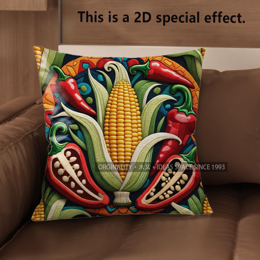 2D Southwestern Chili Corn Taco Throw Pillow Covers Pattern Cushion Cover Suitable For Sofa Bedroom Car Pillow Cover