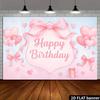 2D Flat Soft Pink Birthday Banner Pastel Bow & Heart Themed Backdrop for Baby Shower & Birthday