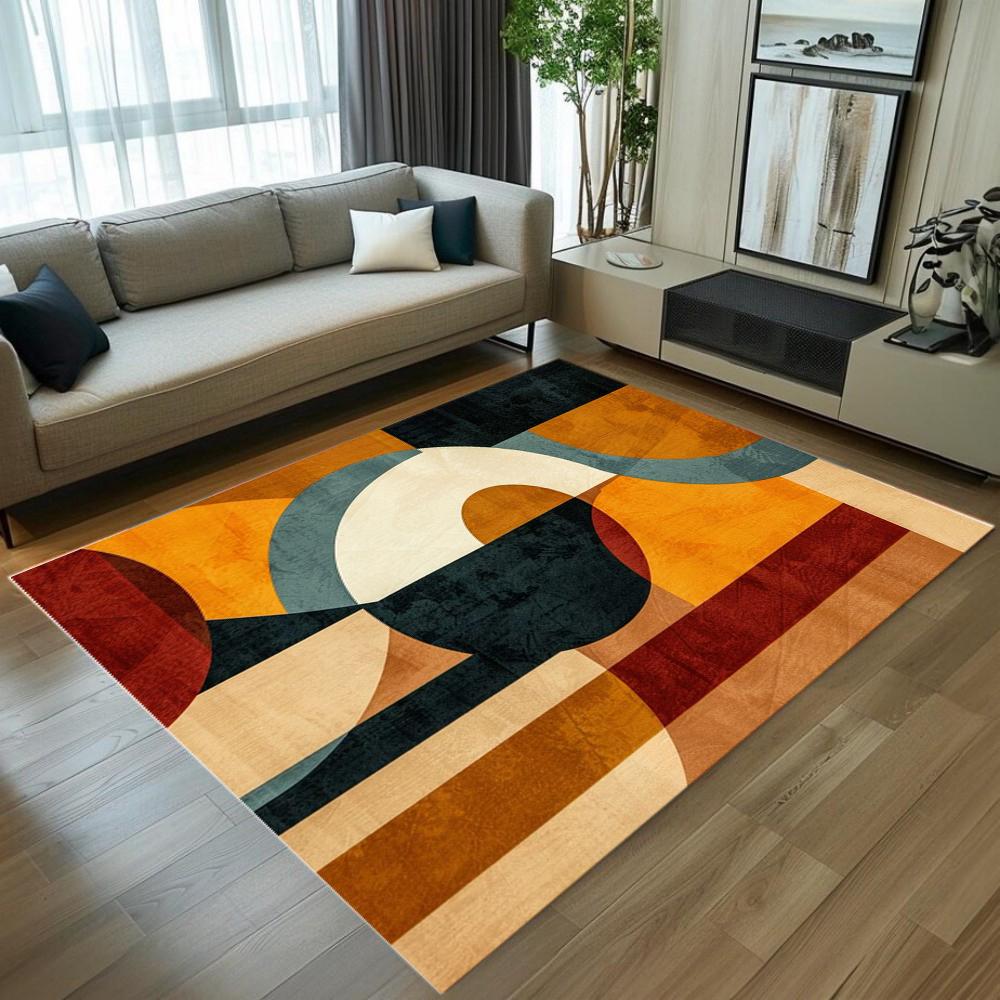 Modern Abstract Geometric Circle Area Rug Non-Slip Durable Washable Floor Mat Decor Carpet for Living Room Bedroom Home Decor