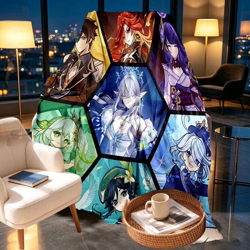 Genshin Impact Print Blanket - Soft & Comfortable, for Bedroom, Travel, Sofa, Home Decoration - Birthday Christmas Gift for Friend