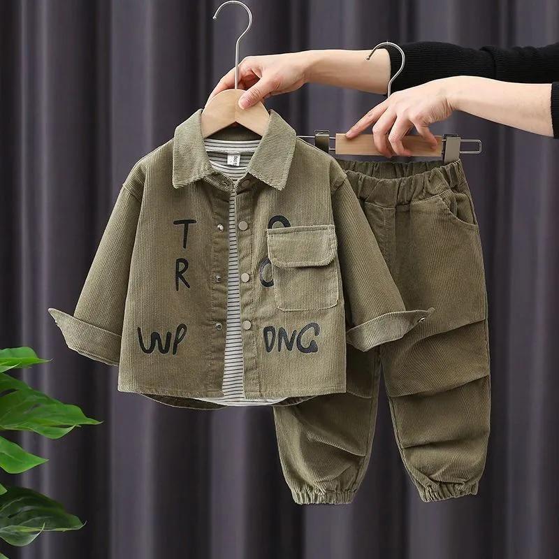 Children's   Corduroy Boys 2 Piece Sets Fashion Kids Long Sleeve Jackets and Baggy Casual Jogger Pants Spring Fall Korean Style
