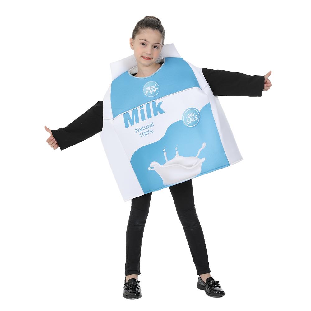 Lustiges Lebensmittel-Cosplay für Kleinkinder, Keksmilch-Kostüm für Kinder, Halloween-Kostüm für Jungen und Mädchen, Weihnachtsparty-Outfit