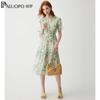 PALUOPO Elegant Floral V-Neck Silk A-Line Dress