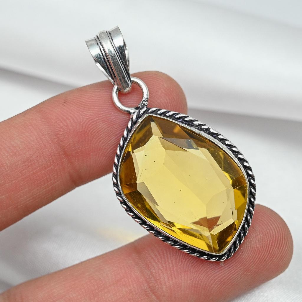 Citrine Gemstone Handmade Solid 925 Sterling Silver Jewelry Anniversary Pendant For Her