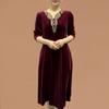 Autumn Winter Women Clothing Golden Velvet Luxury Elegant Vintage Dress Fashion Casual New Loose Long Sleeve Midi Chic Dresses