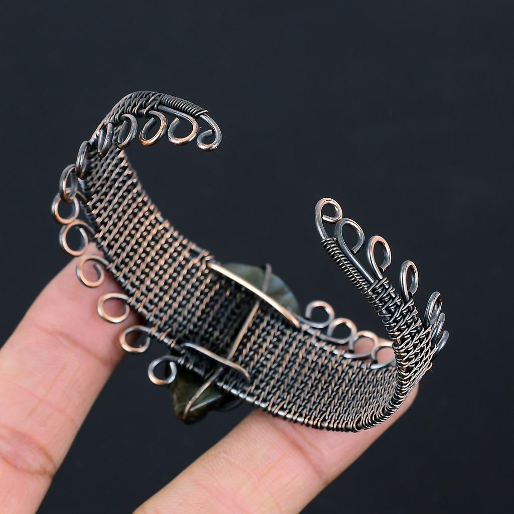 Labradorit Handgjord Koppartrådsinlindad Armring Justerbar w2W05