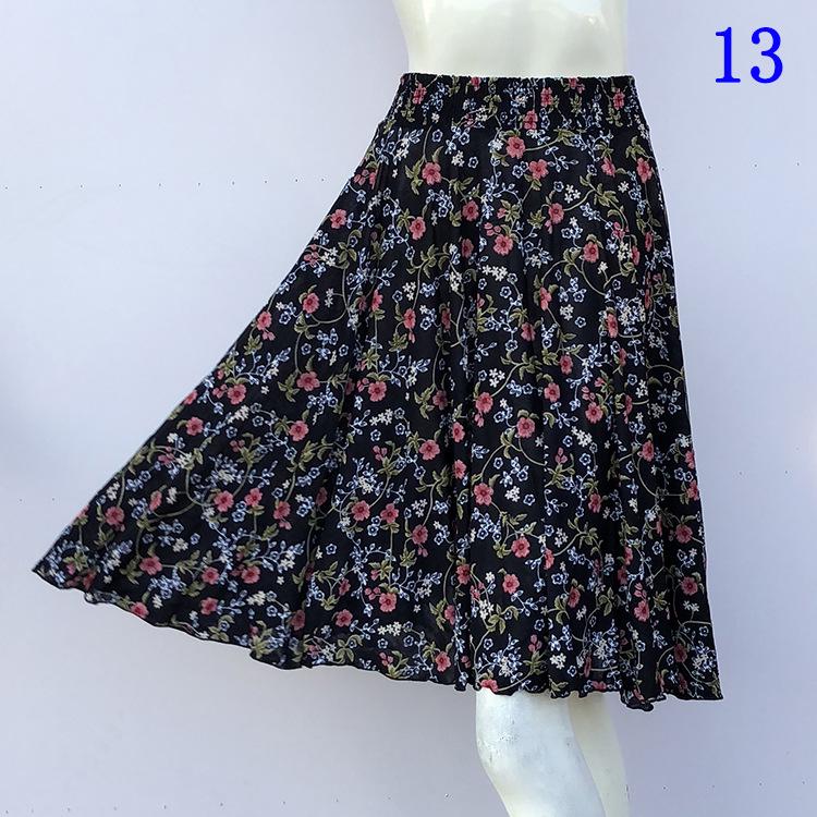 Floral Ice Silk Summer Midi Skirt with Elastic Waist for Middle-Aged & Elderly Women