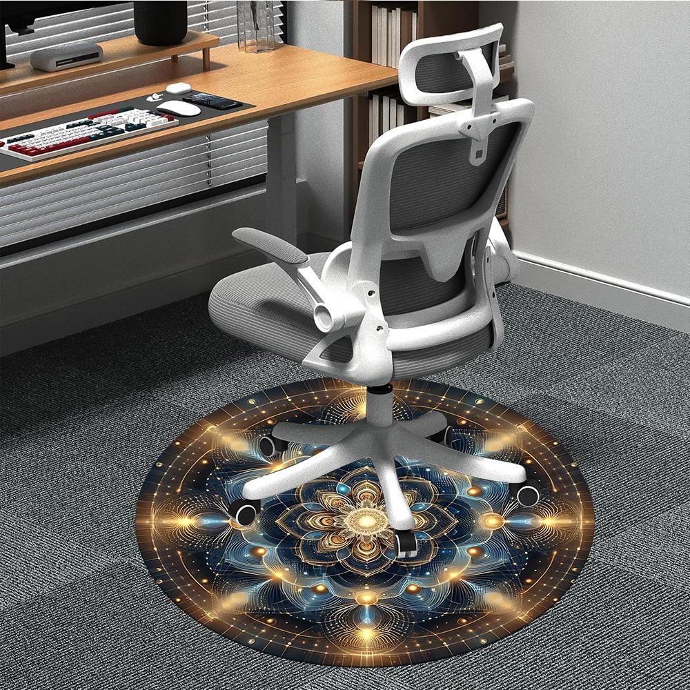 

1pc Golden Mandala Artwork Chair Carpet for Office Non-Slip, Machine Washable Rug for Office, Room - Polyester, Machine Made yy251029214 80cm by 80cm
