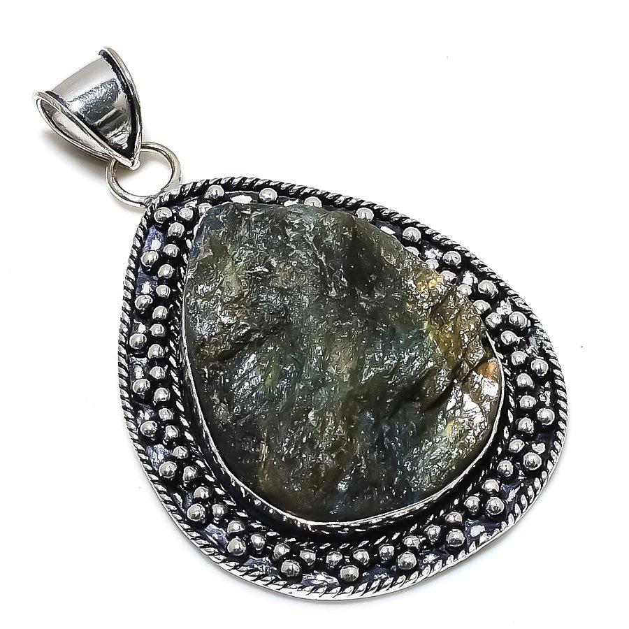 Natural Labradorite Gemstone Handmade 925 Sterling Silver Pendant 2.76" p6J25