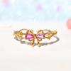 Exquisite Pink Zircon Bow Ring for Women Female Gold Flower Shining Crystal Open Ring Birthday Party Jewelry Gifts