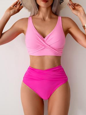 Sexy High Waist V Neck Bikini 2 Piece Set Women Split Swimsuit Beach Backless Bikini 2025 New Summer Swimwea Bikini Set