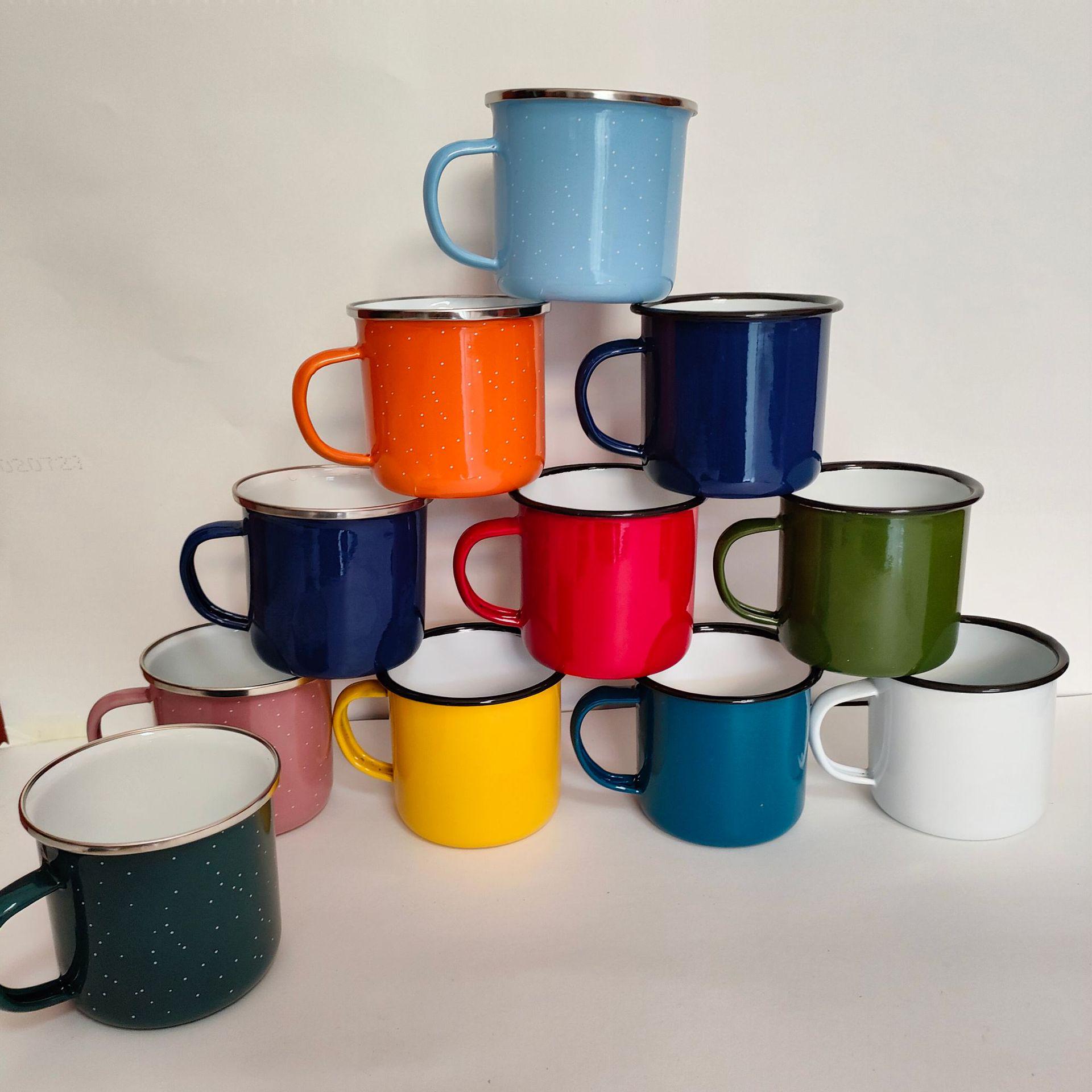 Retro Large-Capacity Enamel Mug - Lidless Iron Tea Cup with Nostalgic Design Black
