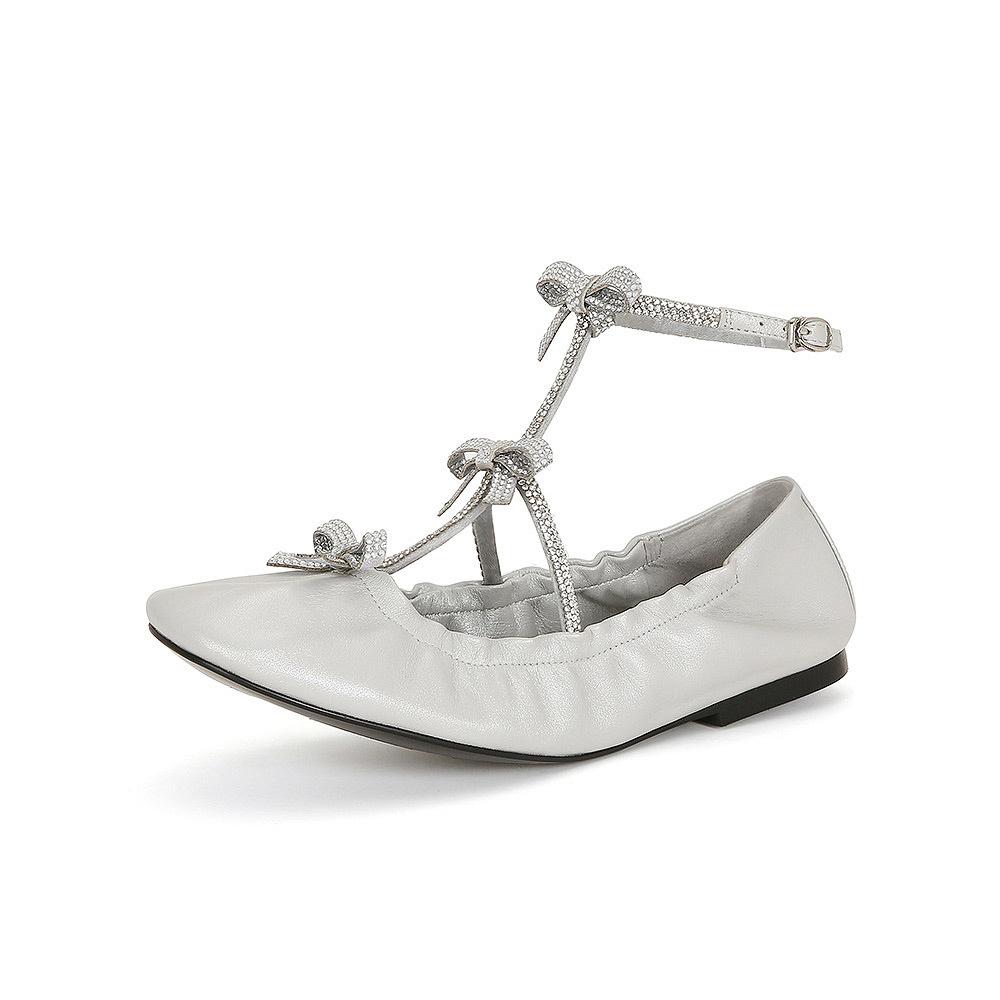 

[Шей Су Иинь] На цыпочках~ Туфли-балетки на плоской подошве с бантом из стразов для тяжелой промышленности, женские туфли Мэри Джейн 40 серебряный