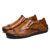 Men's Retro Hand-stitched Slip-on Leather Shoes - Breathable, Casual, Plus Size Driving Shoes