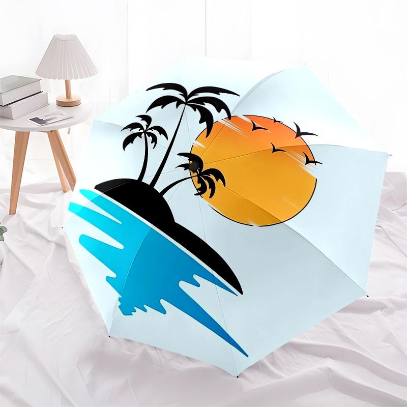 

1pc Tropical Sunset Island Scene Umbrella with Plastic Handle,Compact & Stylish,Cartoon Pattern,Outdoor UmbrellaPT403