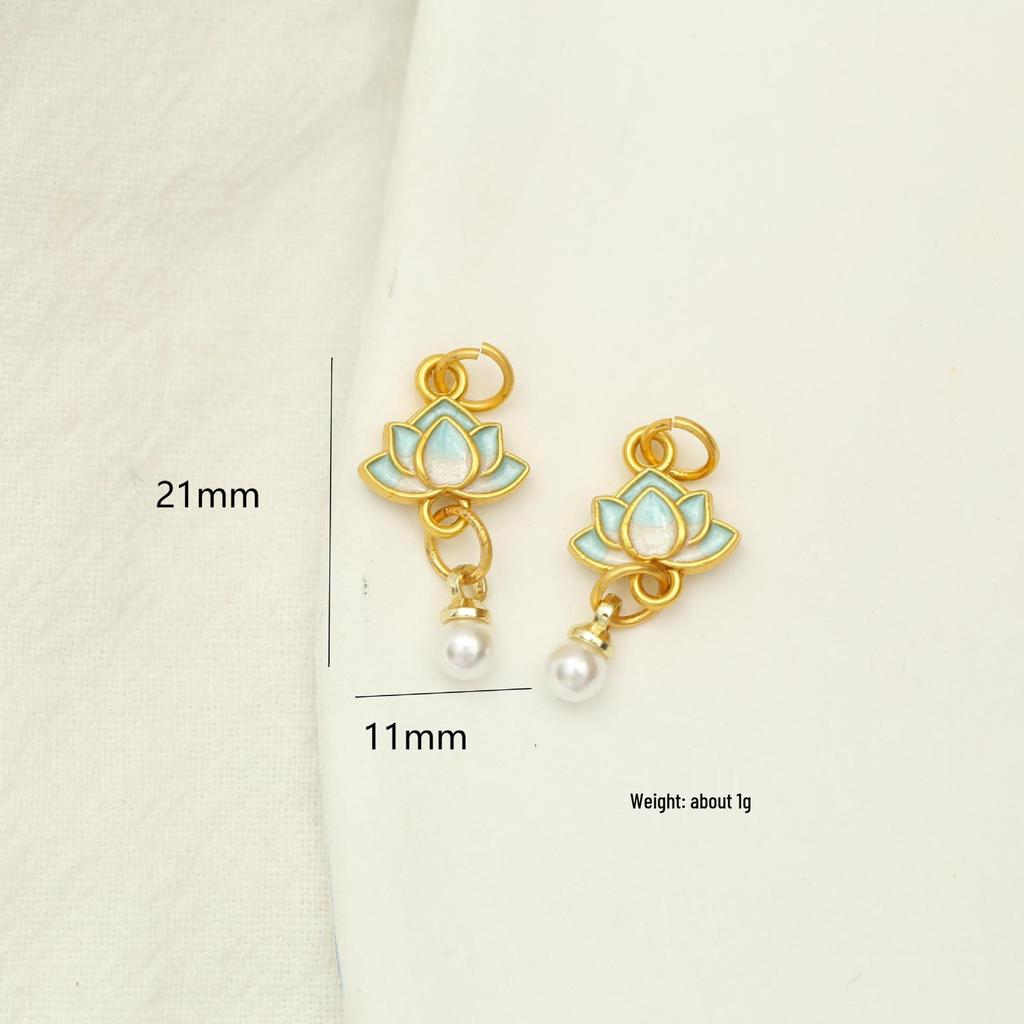 Matte Gold Lotus Pendant Alloy Bracelet Necklace with Pearls