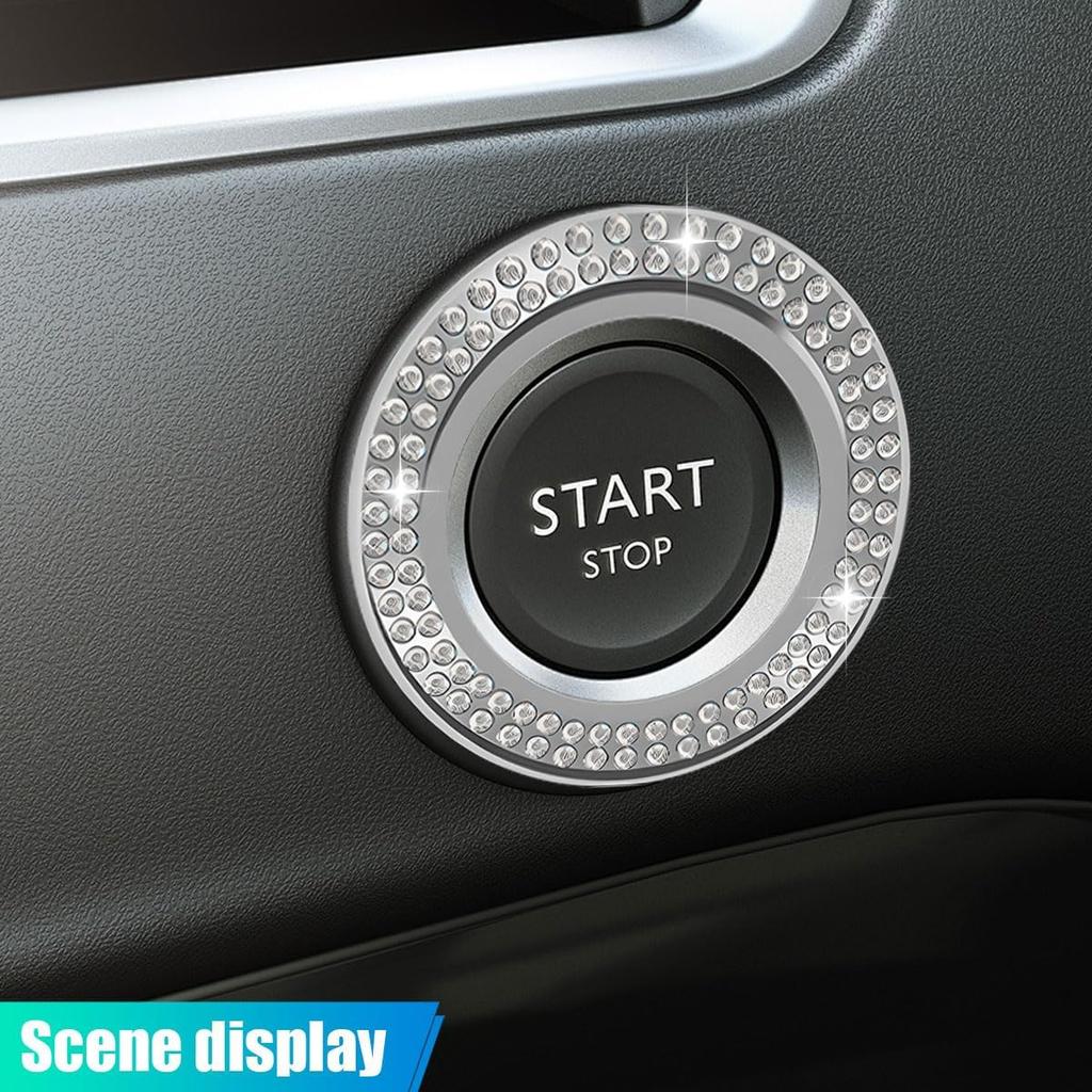 Car Bling Crystal Rhinestone Engine Start Decoration Ring, Ring Start Button Cover Sticker Key Ignition & Knob Ring Decoration, Bling Car Interior