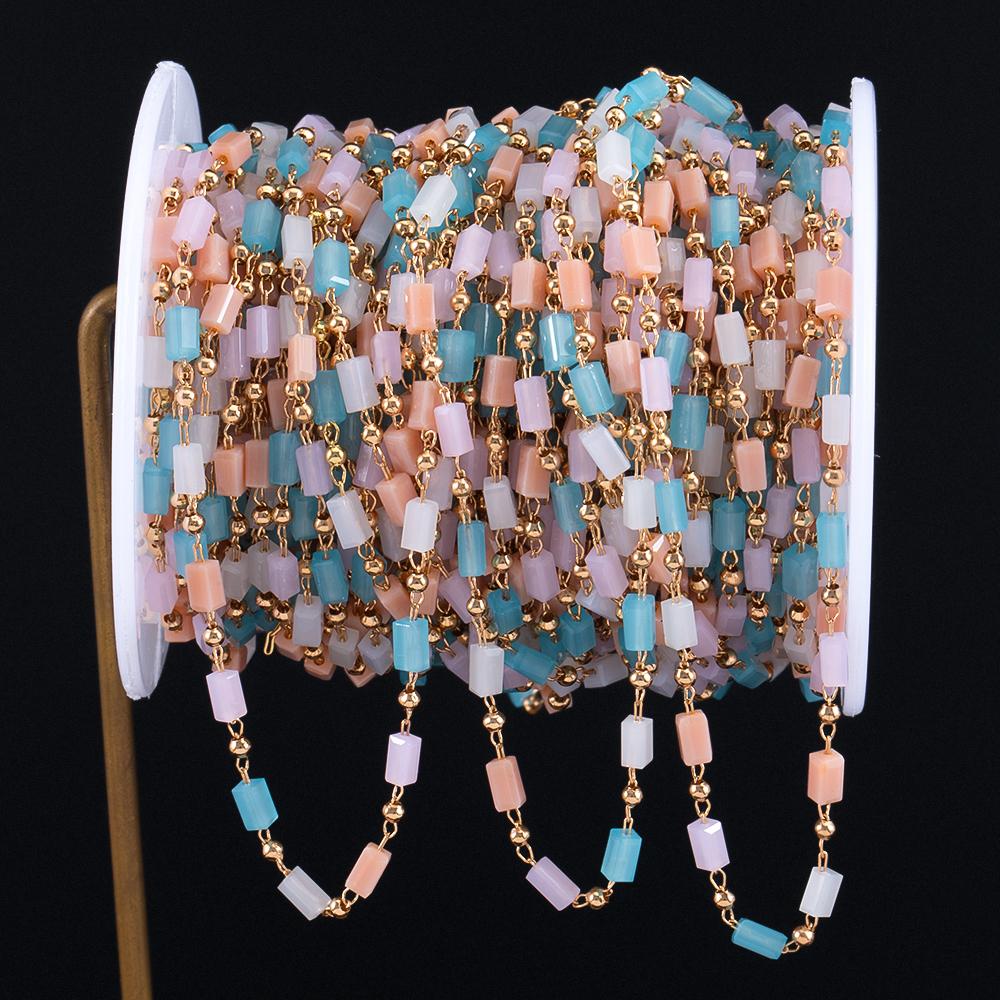 1Meter Macarron Crystal Cuboid Cube Beads Copper Chains Necklaces Bracelets Chain DIY Cloth Keychain Accessories Jewelry Making