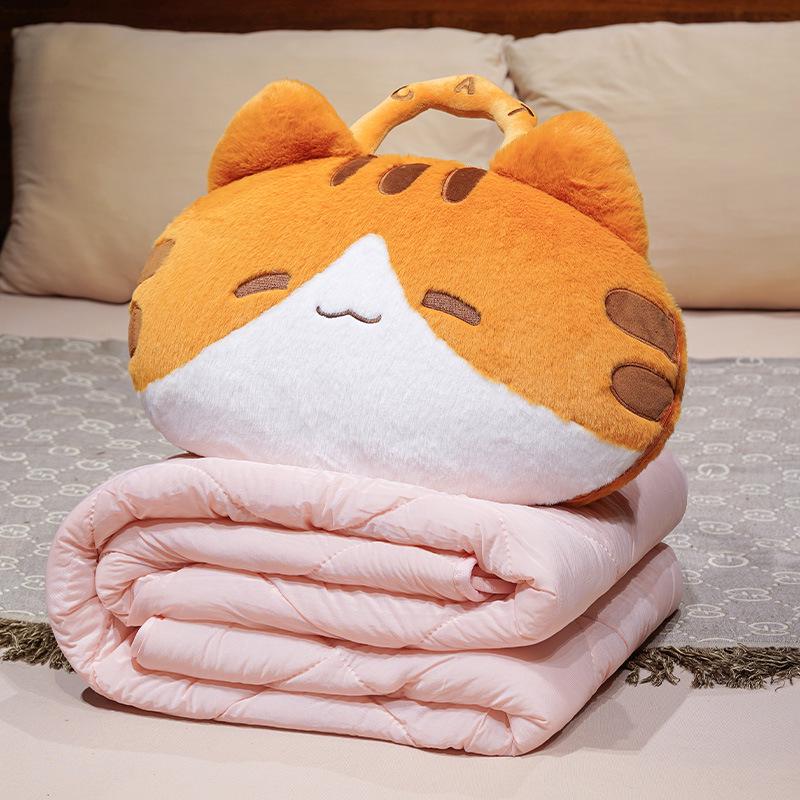 Cartoon Cat 2-in-1 Tote Pillow & Blanket for Car, Office, or Home