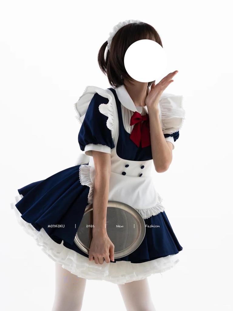 MODKOKU Maid Outfit Set Lolita Subculture Y2K Mini Dress Clothing Uniform JK Gothic Lolita Frills Ribbons Cosplay Maid Outfit Lolita Costume Idol Outf