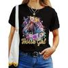 Women Plus Size Horse Horseshoe Floral Print T-Shirt Round Neck Short Sleeve Mother's Day Horse Lover All-Season Casual Top