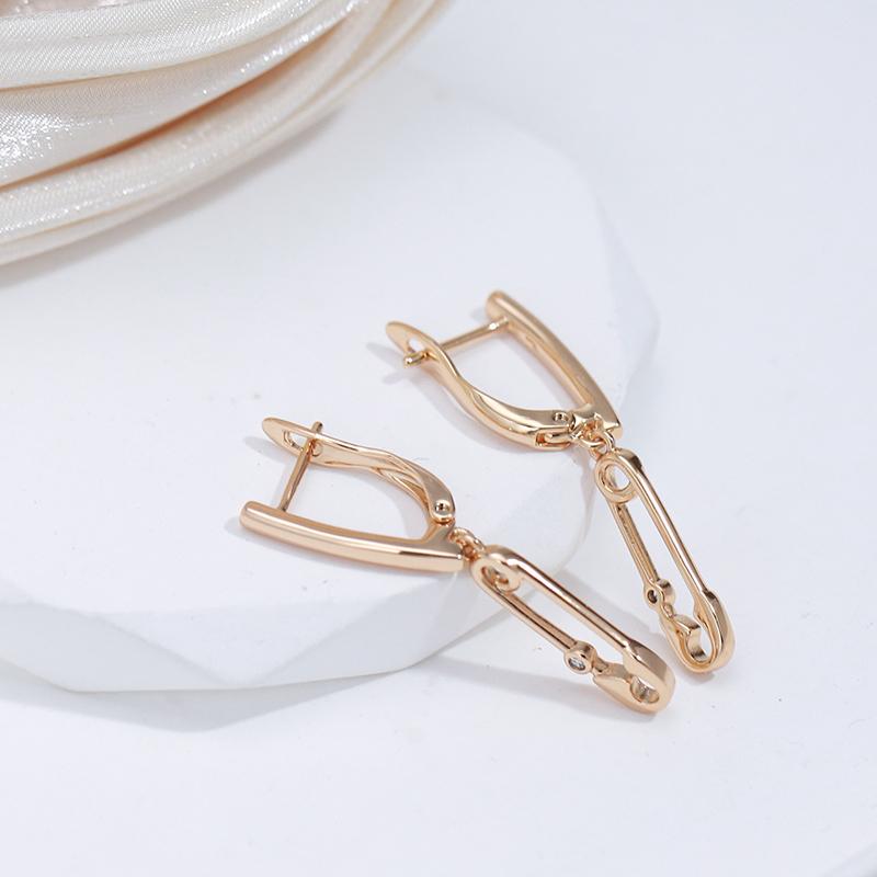 Kienl Paper Clip Long Drop Women's Earrings Rose Gold Color Fine Jewelry