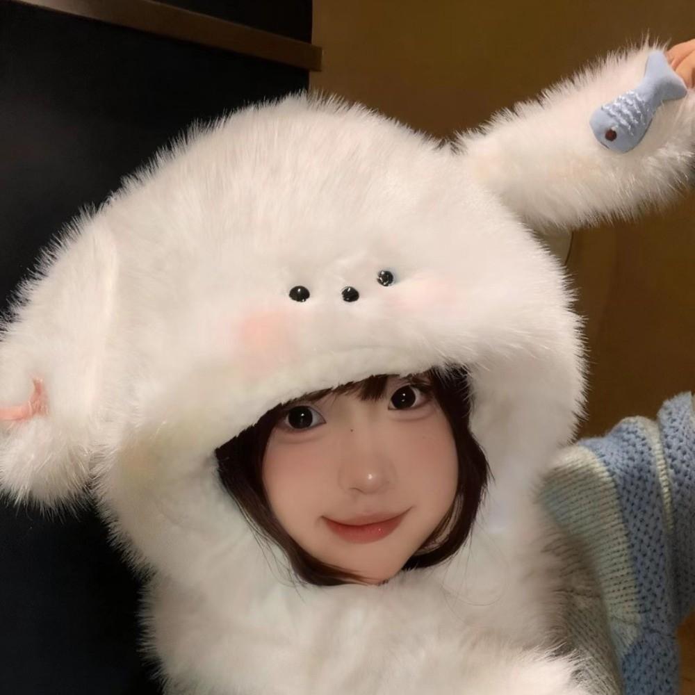 Cute Dog Hooded Scarf Korean Style Winter Warm Hat Versatile Ear Protection Hat  Autumn and Winter