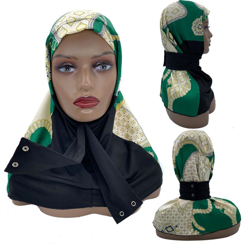 Ready Hijab With Snap Fastener Breathable Muslim Headscarf Bonnet Plain Neck Head Shawls Women'S Turban Hat Islam Under Cap