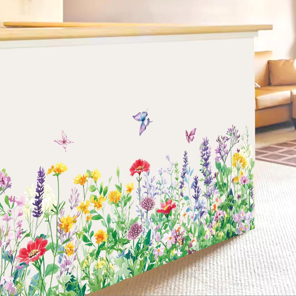 Creative Plants Flowers Butterflies Skirting Boards Wall Stickers Decoration Living Room Bedroom Waistline Home Decor Self-adhesive